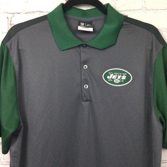 NFL Onfield Apparel Jets Nike Dri-Fit Men's Preppy Collared Golf Polo Gray L - Picture 2 of 11